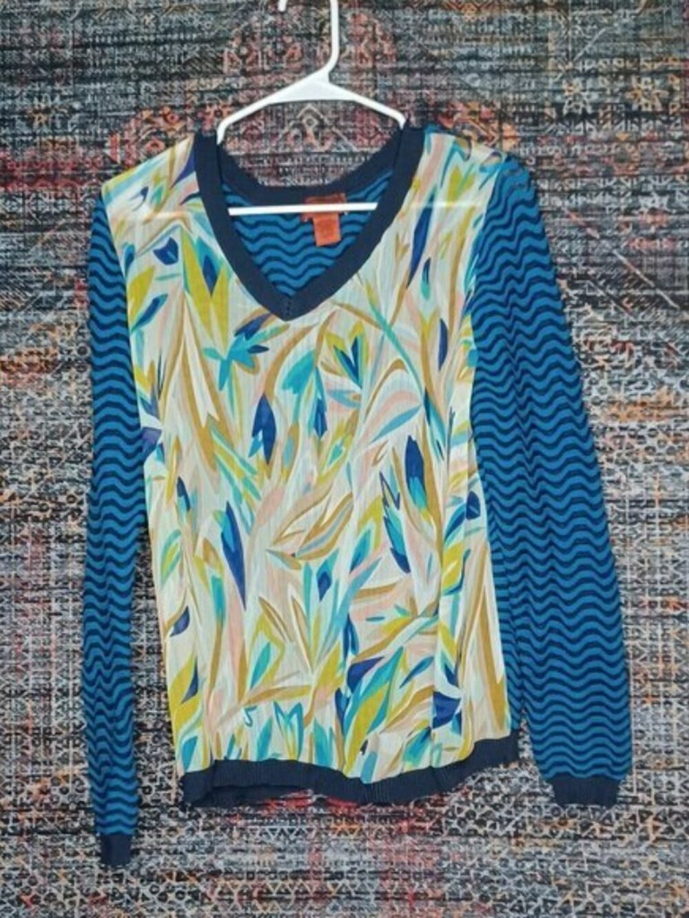 Missoni Target womens colorful geometric Mixed Media sheer vneck top XL EUC
